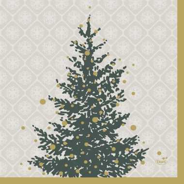 20x grijze/gouden kerst servetjes met kerstboompjes print 24 x 24 cm versiering/decoratie kopen