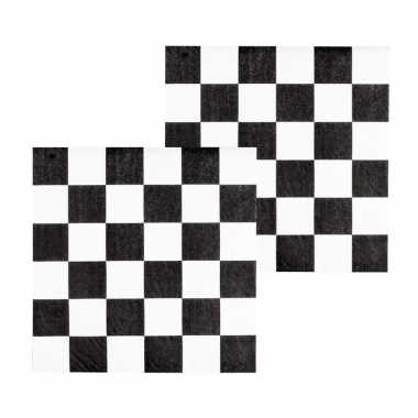 24x finish auto racing servetten zwart/wit geblokt kopen