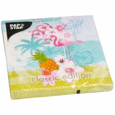 60x flamingo tropische thema servetten 33 x 33 cm kopen