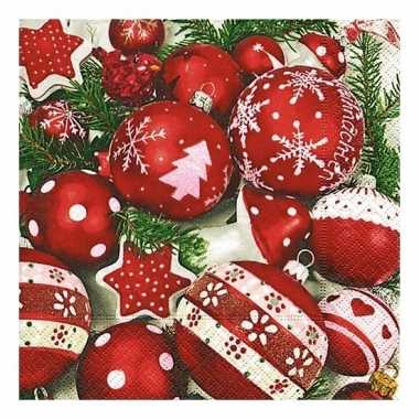 Kerstdiner servetten met kerstballen 20 stuks kopen