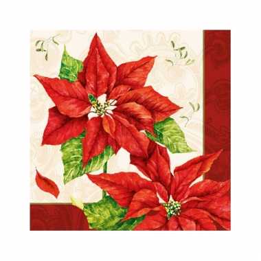 Servetten met kerstbloemen print 33x33 cm kopen