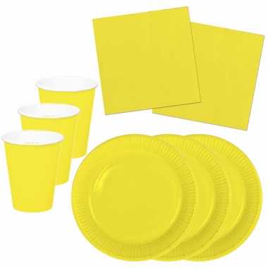 Tafel dekken feestartikelen kleur geel 24x bordjes/24x drink bekers/40x servetten kopen