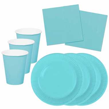 Tafel dekken feestartikelen kleur lichtblauw 24x bordjes/24x drink bekers/40x servetten kopen
