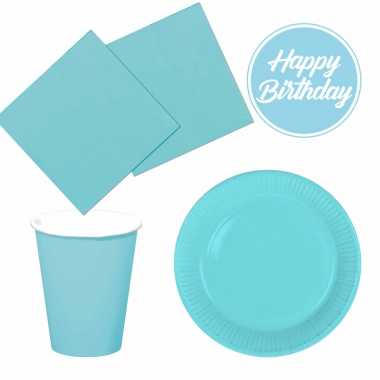 Tafel dekken feestartikelen kleur lichtblauw 32x bordjes/32x drink bekers/40x servetten kopen