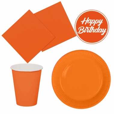 Tafel dekken feestartikelen kleur oranje 40x bordjes/40x drink bekers/40x servetten kopen