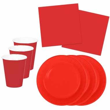 Tafel dekken feestartikelen kleur rood 32x bordjes/32x drink bekers/40x servetten kopen