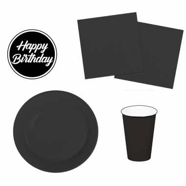 Tafel dekken feestartikelen kleur zwart 32x bordjes/32x drink bekers/40x servetten en viltjes kopen