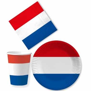 Tafel dekken holland feestartikelen rood wit blauw 20x bordjes/20x drink bekers/40x servetten kopen