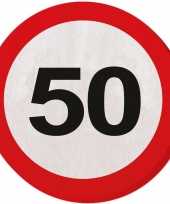 40x papieren servetjes 50 jaar verkeersbord thema feestartikelen 33 cm rond