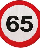 40x papieren servetjes 65 jaar verkeersbord thema feestartikelen 33 cm rond