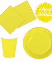 Tafel dekken feestartikelen kleur geel 32x bordjes 32x drink bekers 40x servetten 10277087