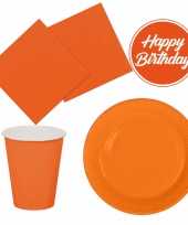 Tafel dekken feestartikelen kleur oranje 32x bordjes 32x drink bekers 40x servetten 10277085